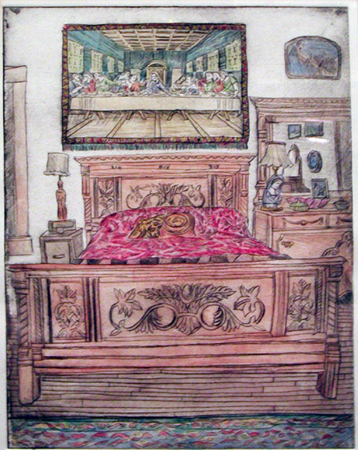 08 Bedrooom, etching, 9x11"